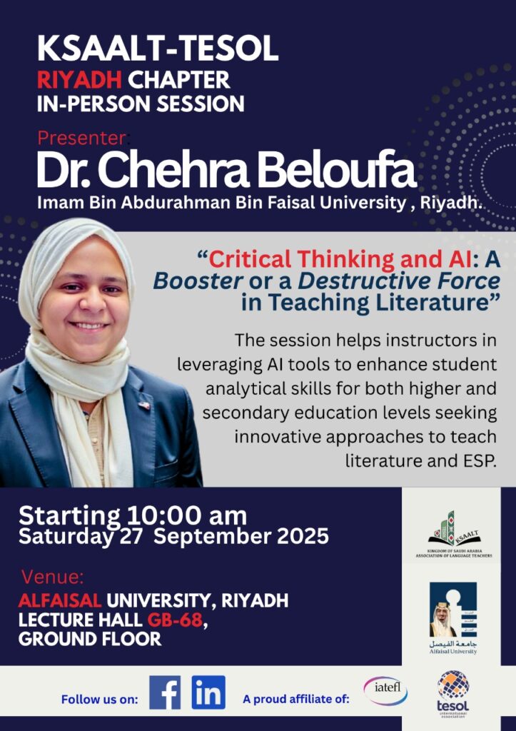Poster for Dr-Chehra-Beloufa Riyadh-KSAALT-TESOL Conference-2025