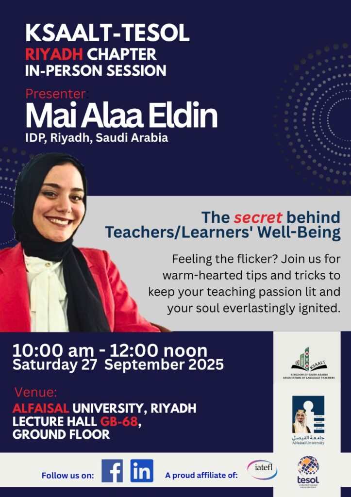 Poster for Mai-Alaa-Eldin Riyadh-KSAALT-TESOL Conference-2025