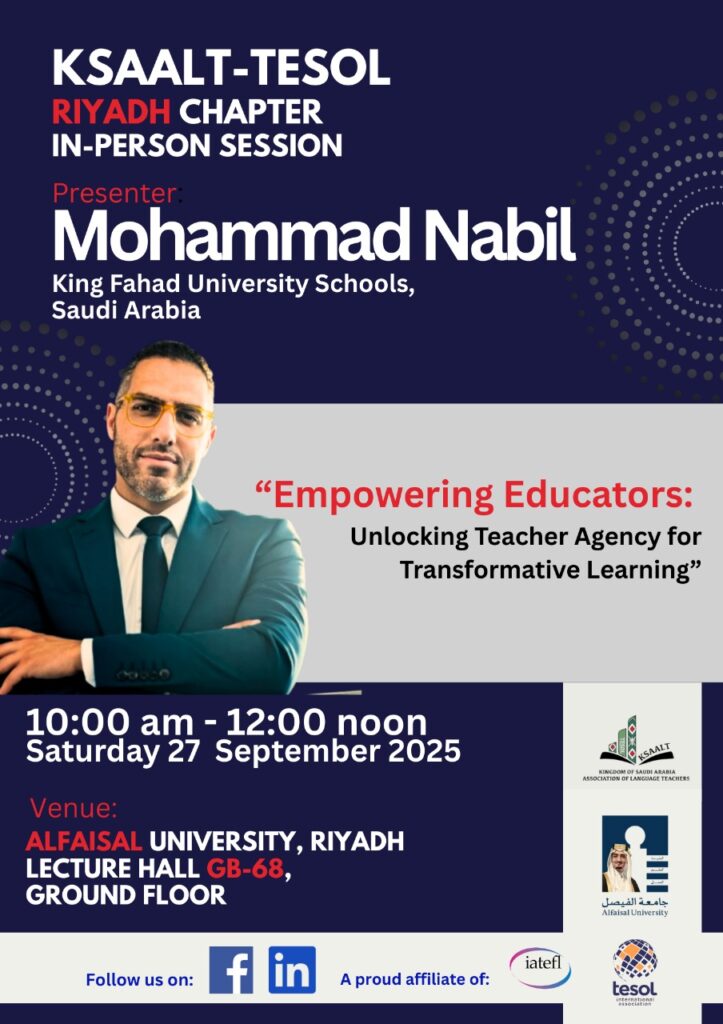 Poster for Mohammed-Nabil Riyadh-KSAALT-TESOL Conference-2025
